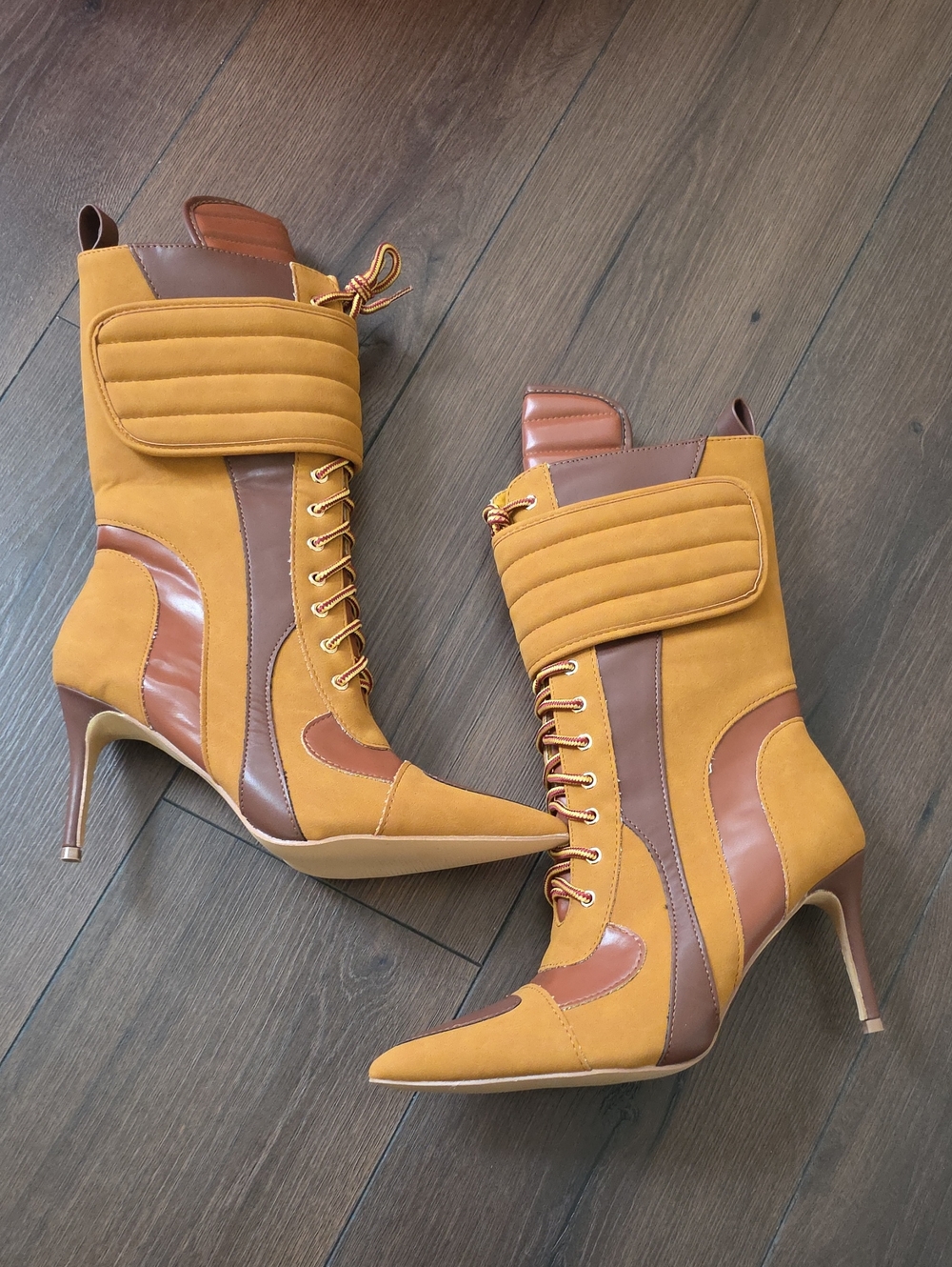 Akira Brown High-Heel Lace-Up Ankle Boots